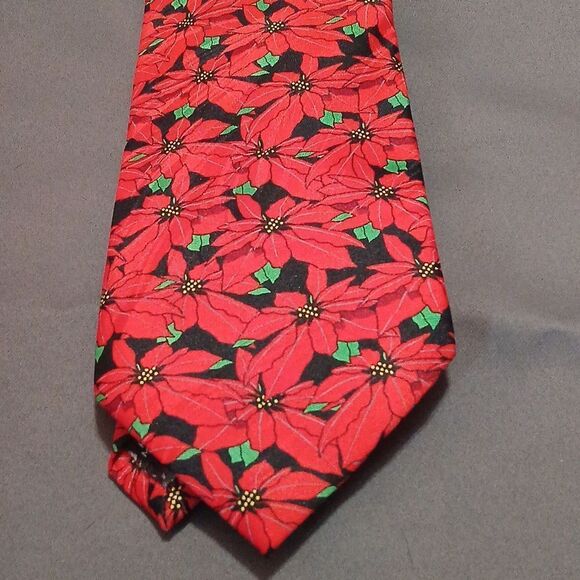 Keith Daniels Vintage poinsettia Christmas holiday tie NWOT - Picture 2 of 7